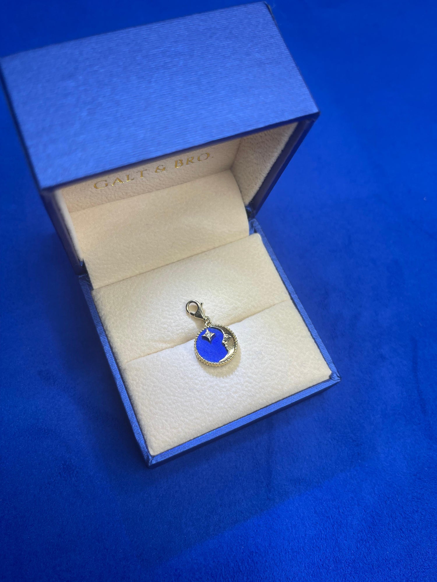 Diamond Lunar Moon Celestial Star Sky Gold Blue Lapis Lazuli Medallion Pendant