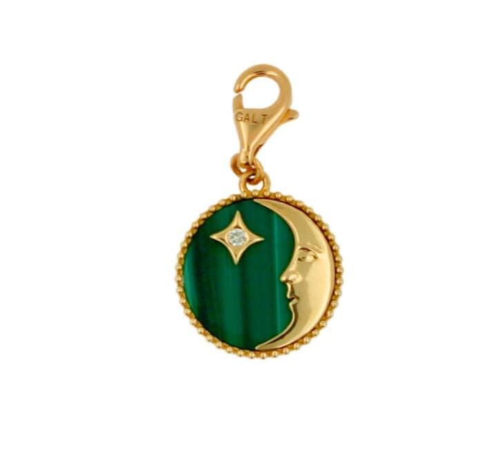 Diamond Moon Star Celestial Heaven Zodiac Crescent Sky 18 Karat Yellow Gold Gree