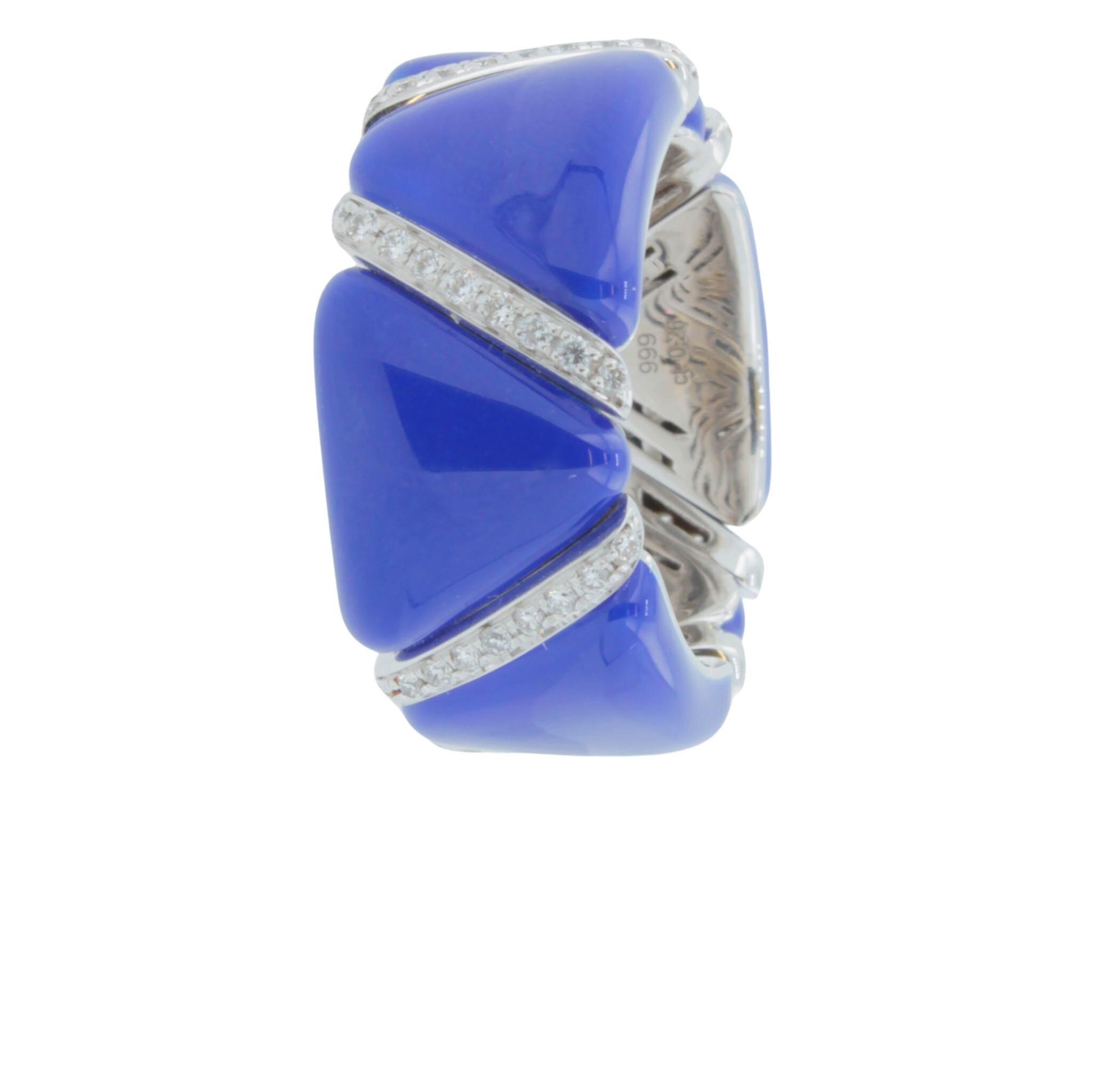 Diamond Navy Blue Enamel Flexible Italian Eternity Band Unique White Gold Ring