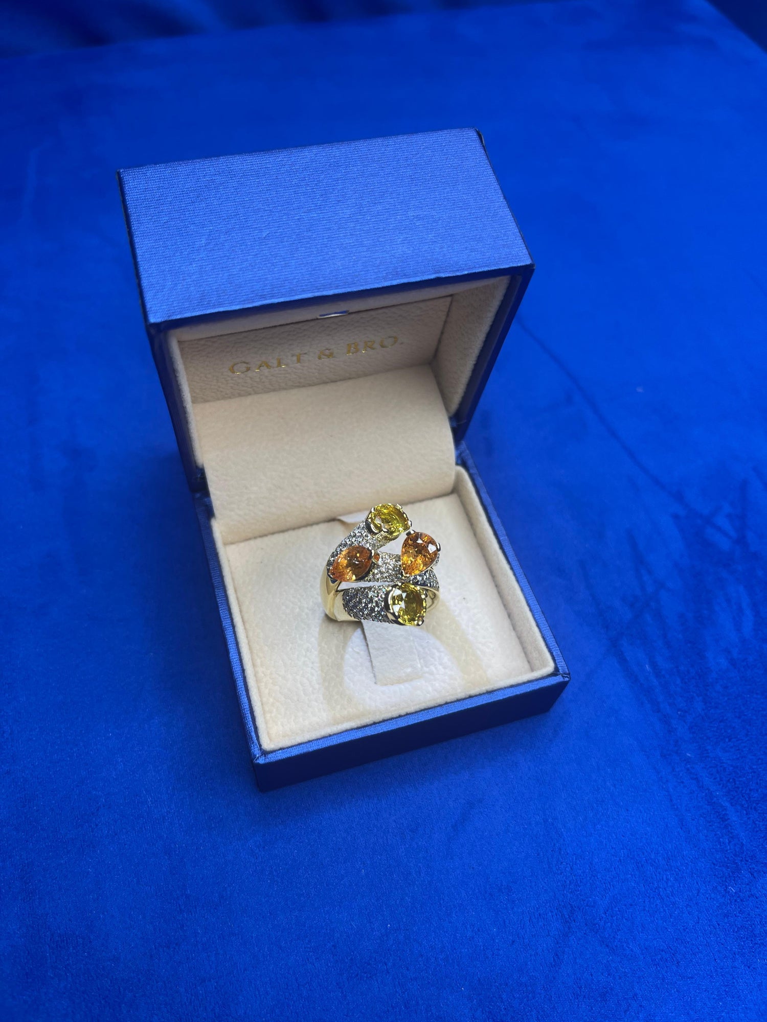 Diamond Orange Yellow Sapphire Cocktail Luxury Unique 18 Karat Yellow Gold Ring