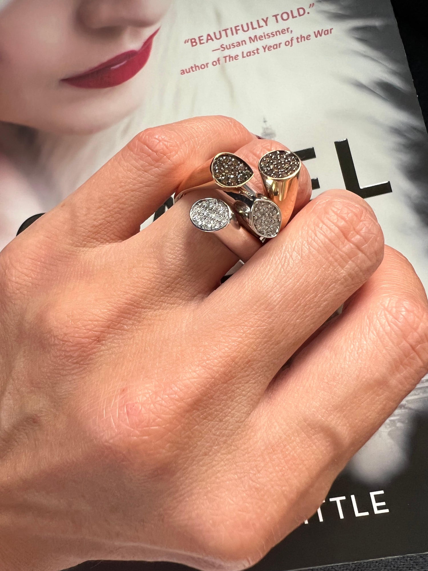 Diamond Pave Cluster Shape Mountain Peaks Unique 18 Karat Rose White Gold Ring