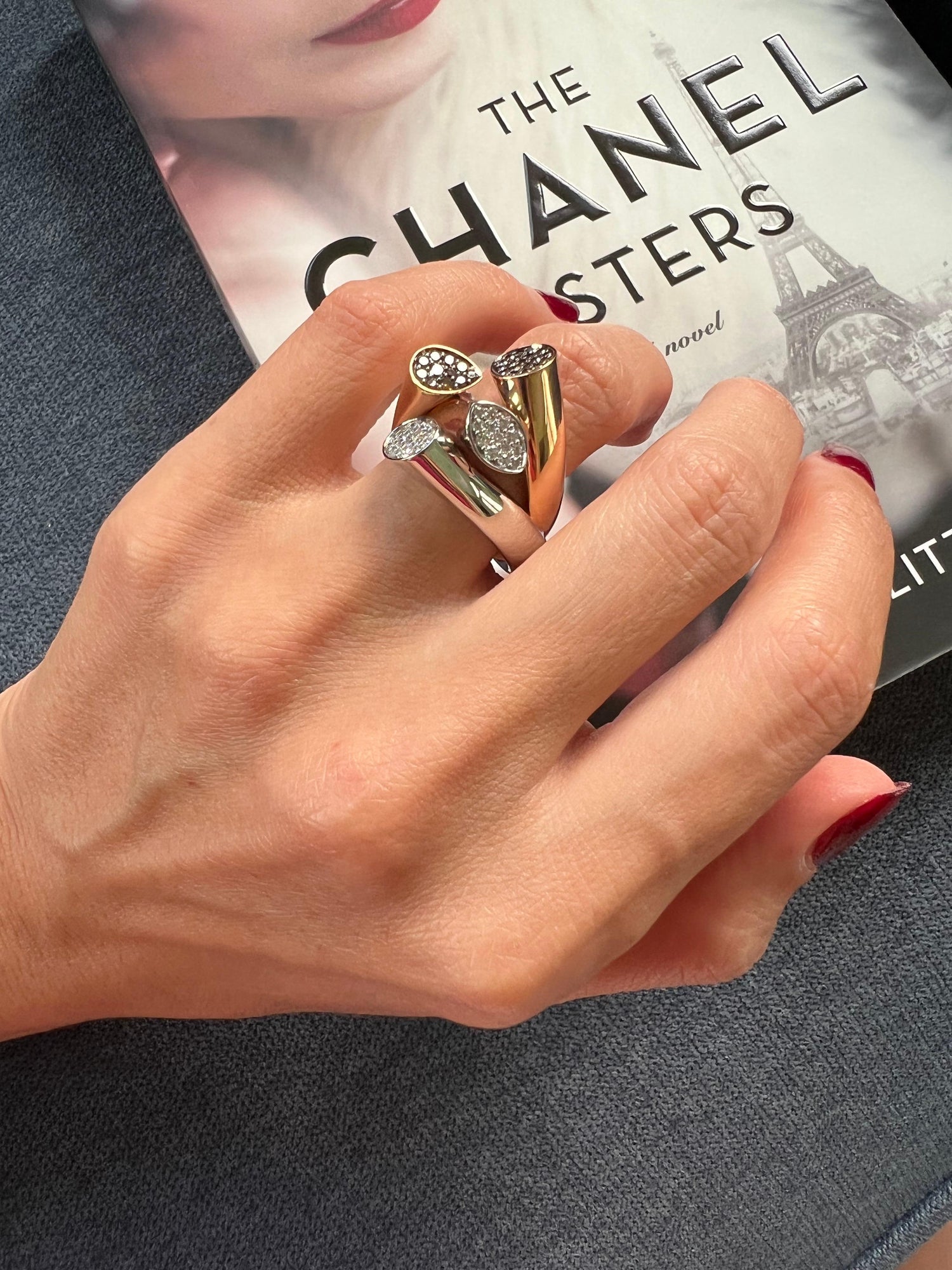Diamond Pave Cluster Shape Mountain Peaks Unique 18 Karat Rose White Gold Ring