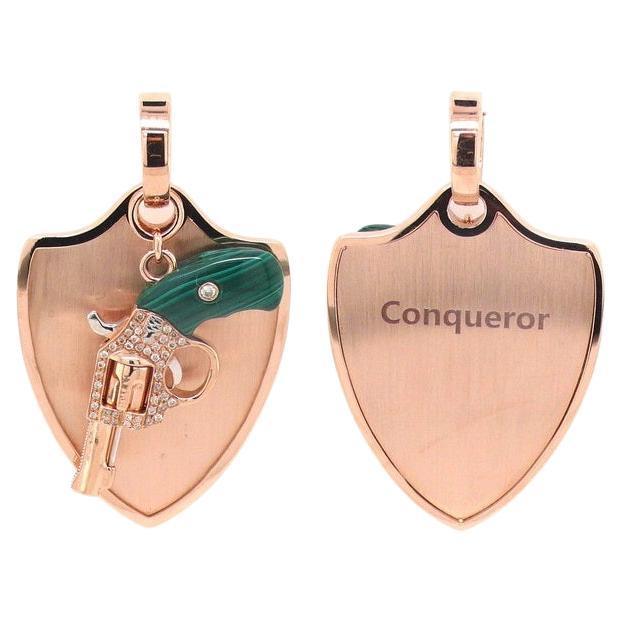 Diamond Pave Gun Revolver Shield 18 Karat Gold Amulet Charm Pendant Necklace