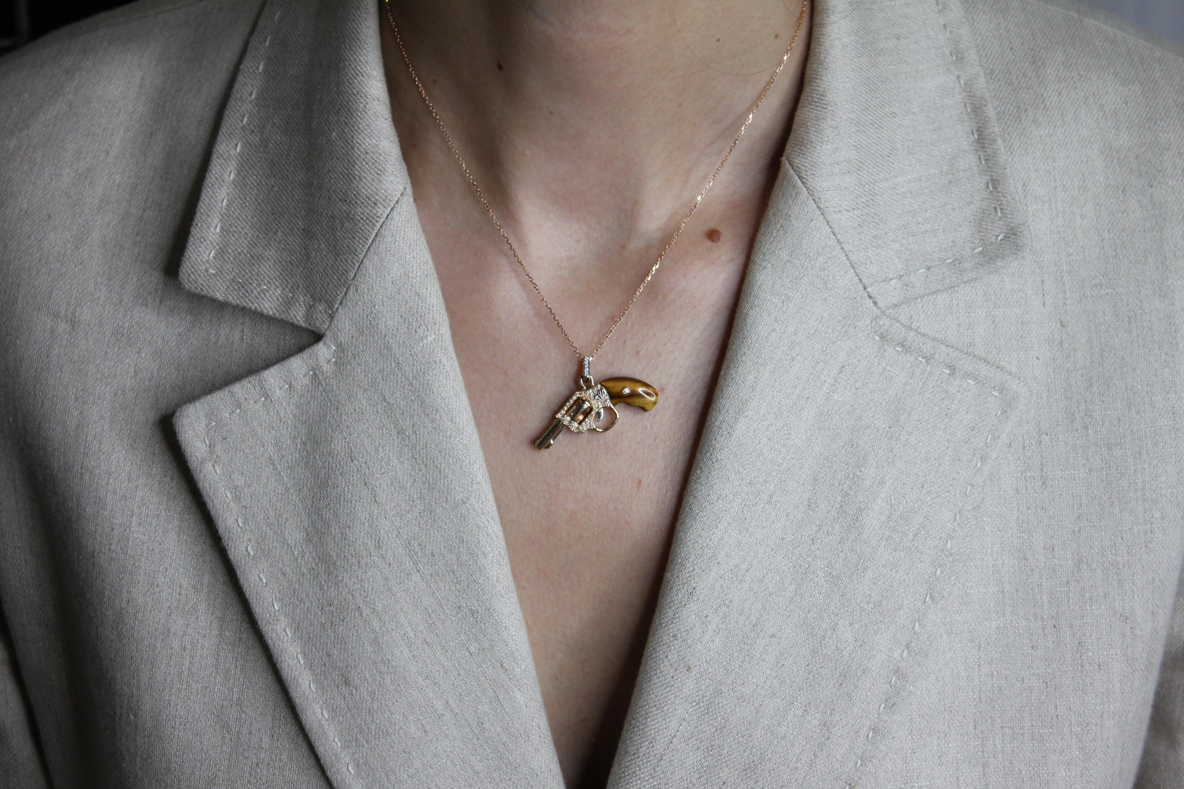 Diamond Pave Gun Revolver Tiger&