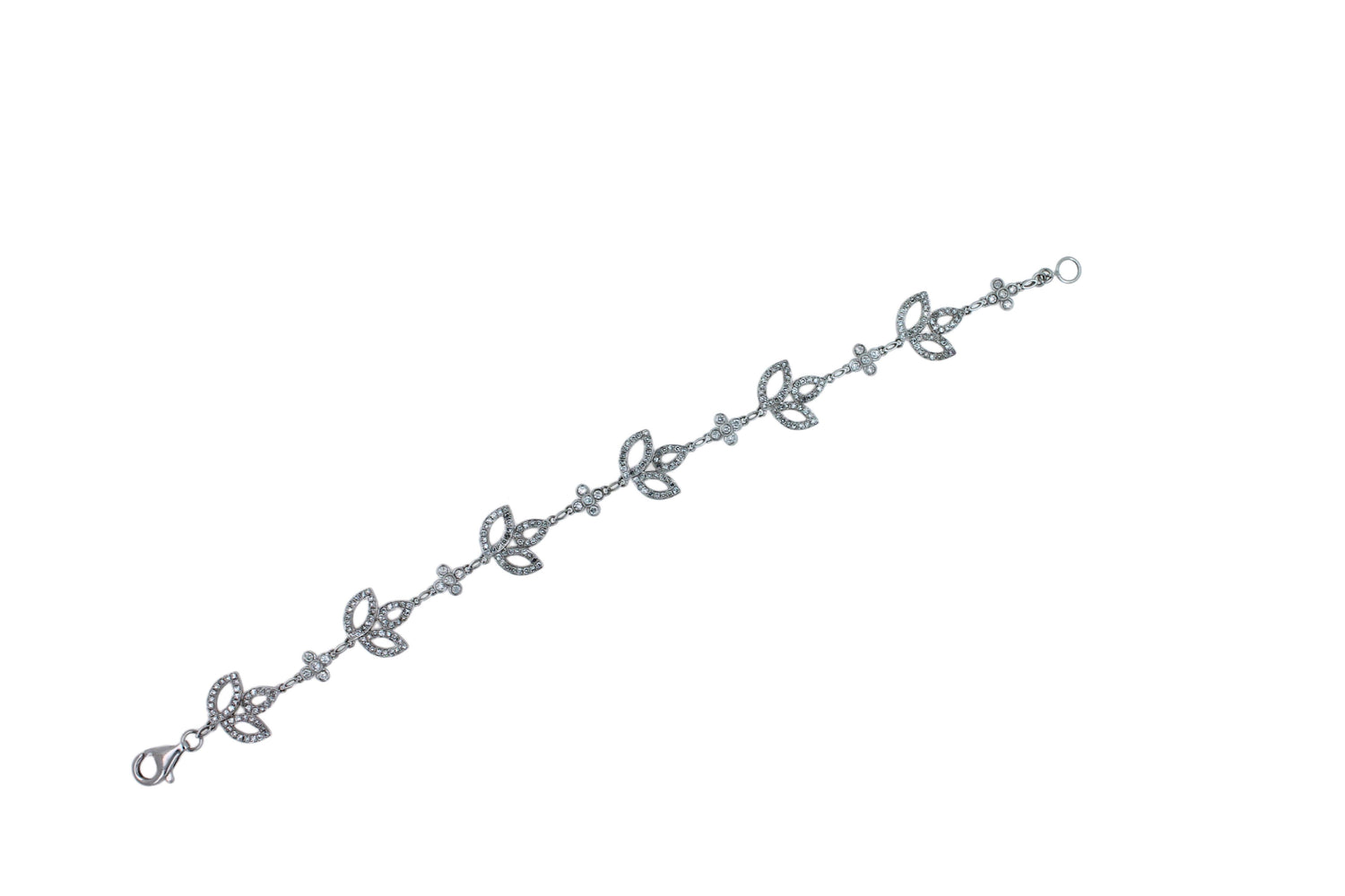 Diamond Pave Leaf Leaves Nature Link Fashion 18 Karat White Gold Chain Bracelet