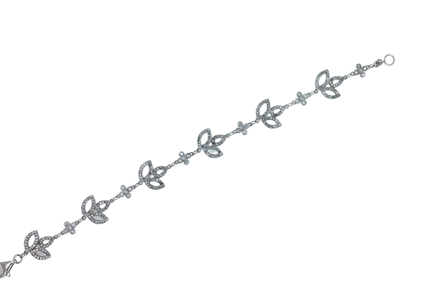 Diamond Pave Leaf Leaves Nature Link Fashion 18 Karat White Gold Chain Bracelet