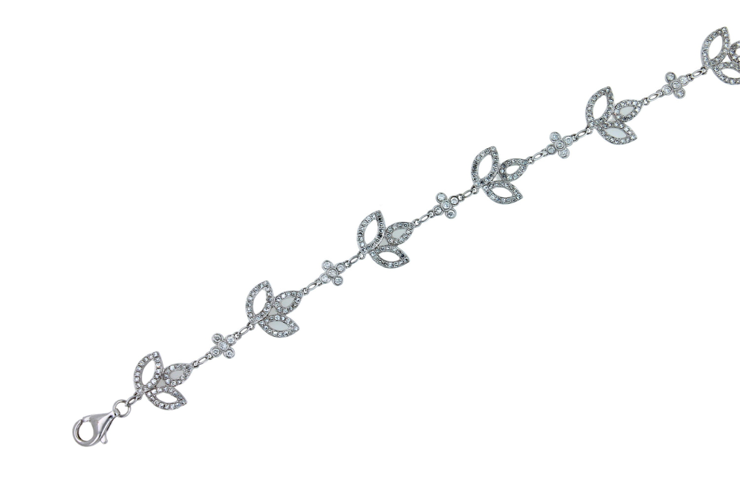 Diamond Pave Leaf Leaves Nature Link Fashion 18 Karat White Gold Chain Bracelet