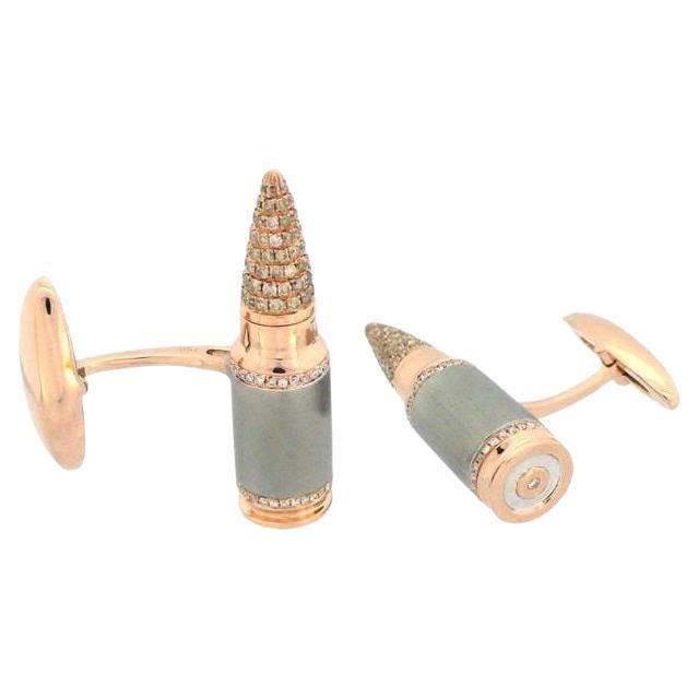 Diamond Pave Luxury Sharp Bullet 18 Karat Solid Gold Statement Unique Cufflinks