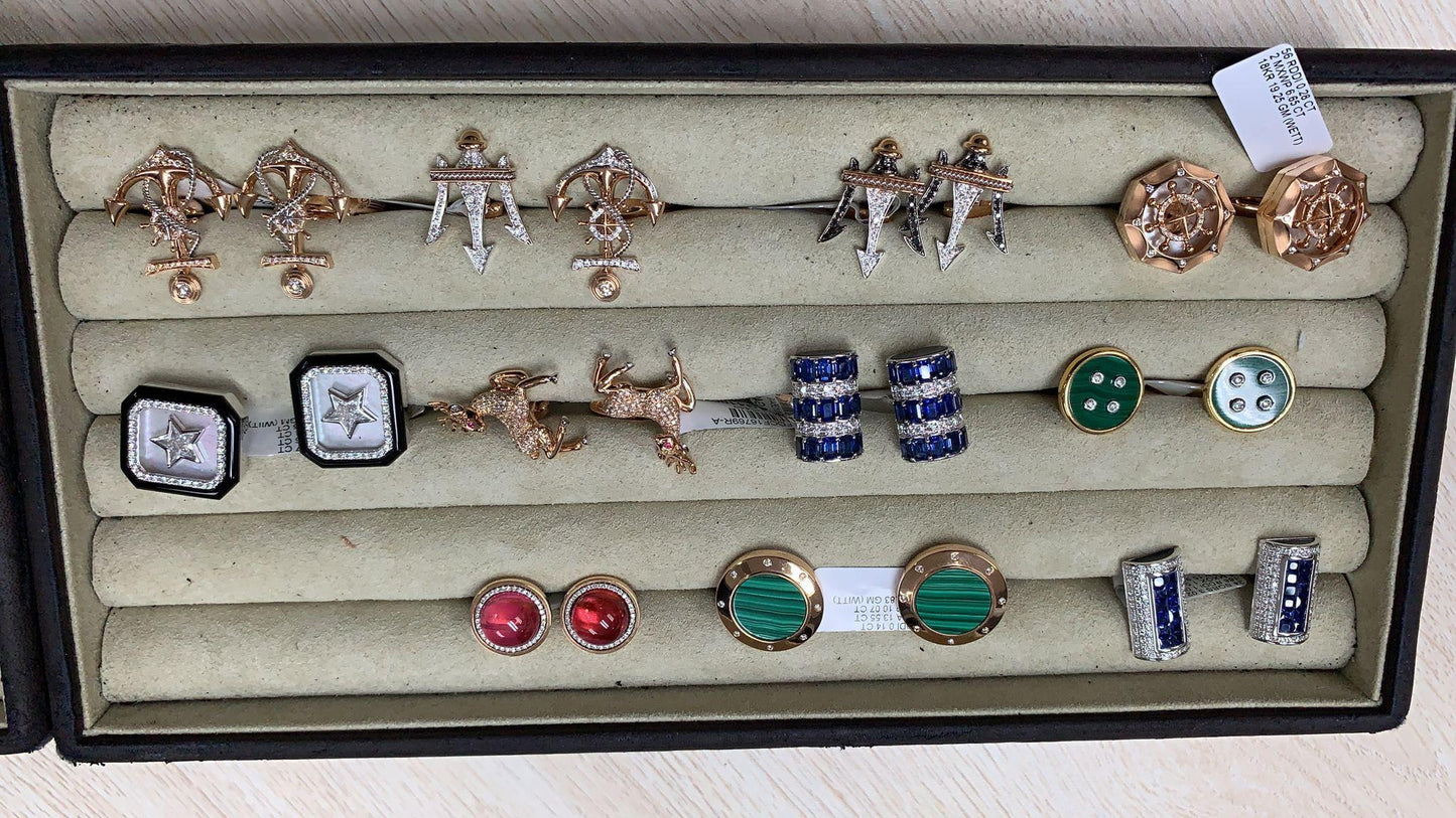 diamond pave luxury sharp bullet 18 karat solid gold statement unique cufflinks