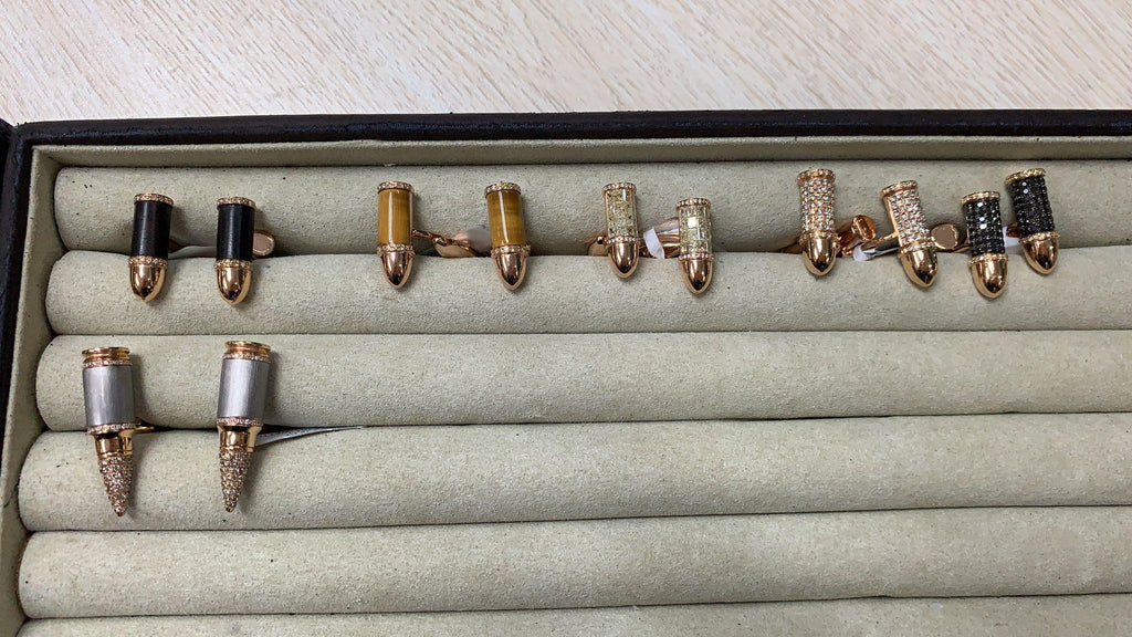 Diamond Pave Luxury Sharp Bullet 18 Karat Solid Gold Statement Unique Cufflinks