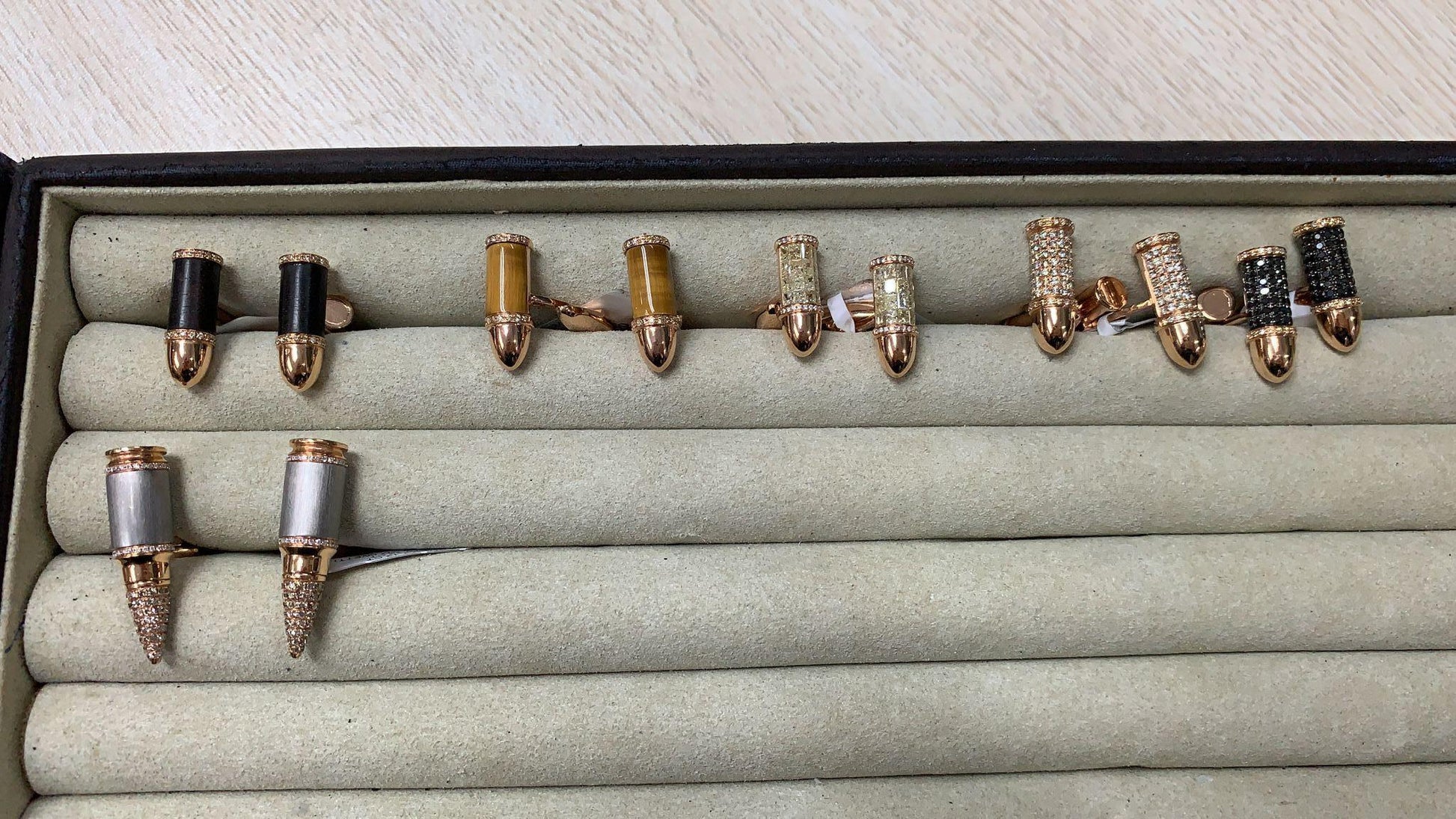 Diamond Pave Luxury Sharp Bullet 18 Karat Solid Gold Statement Unique Cufflinks