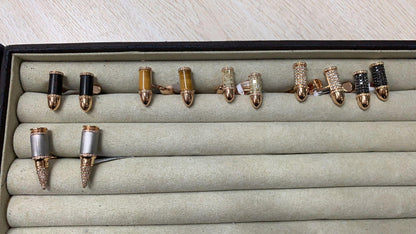 Diamond Pave Luxury Sharp Bullet 18 Karat Solid Gold Statement Unique Cufflinks