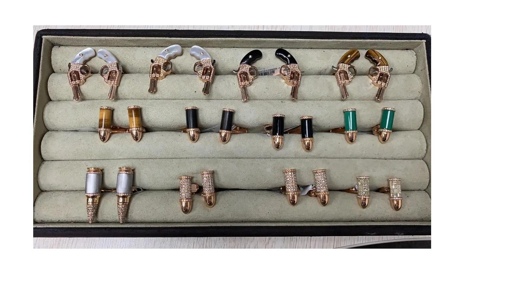 Diamond Pave Luxury Sharp Bullet 18 Karat Solid Gold Statement Unique Cufflinks