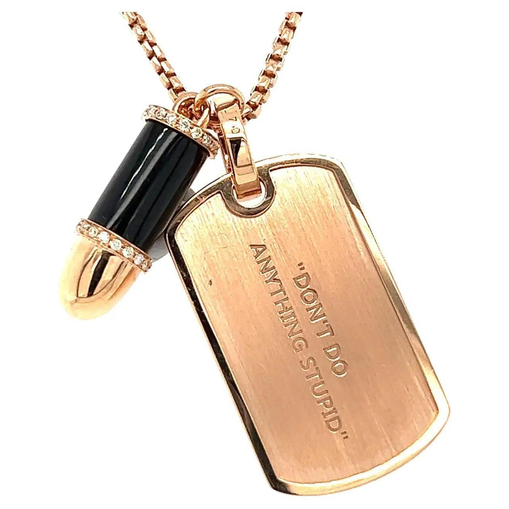 Diamond Pave Malachite Bullet Dog Tag 18 Kara Gold Amulet Charm Pendant Necklace