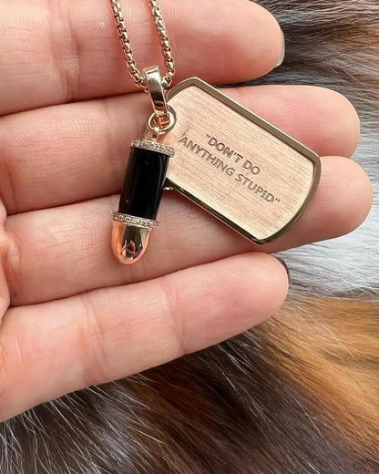 Diamond Pave Malachite Bullet Dog Tag 18 Kara Gold Amulet Charm Pendant Necklace