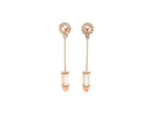 Diamond Pave Mother of Pearl Bullet 18 Karat Solid Gold Drop Dangle Earrings