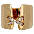 Diamond Pave Wide X Cross Chunky Cocktail Signet Band 14 Karat Yellow Gold Ring