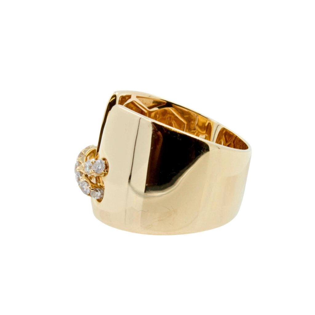 Diamond Pave Wide X Cross Chunky Cocktail Signet Band 14 Karat Yellow Gold Ring