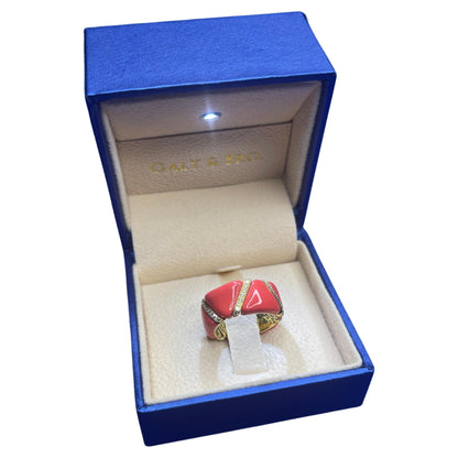 Diamond Red Coral Enamel Flexible Eternity Band 18 Karat Yellow Gold Unique Ring