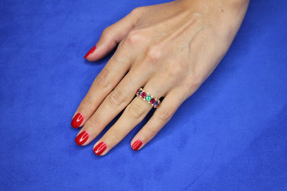 Diamond Red Ruby Emerald Blue Sapphire Flexible Eternity Band 18K Rose Gold Ring