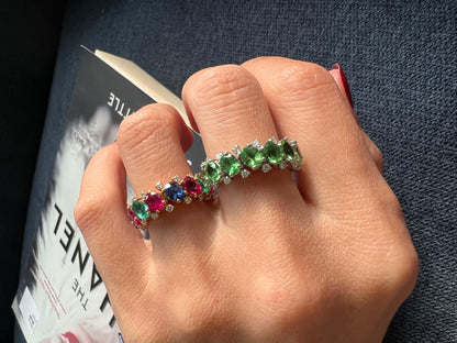 Diamond Red Ruby Emerald Blue Sapphire Flexible Eternity Band 18K Rose Gold Ring