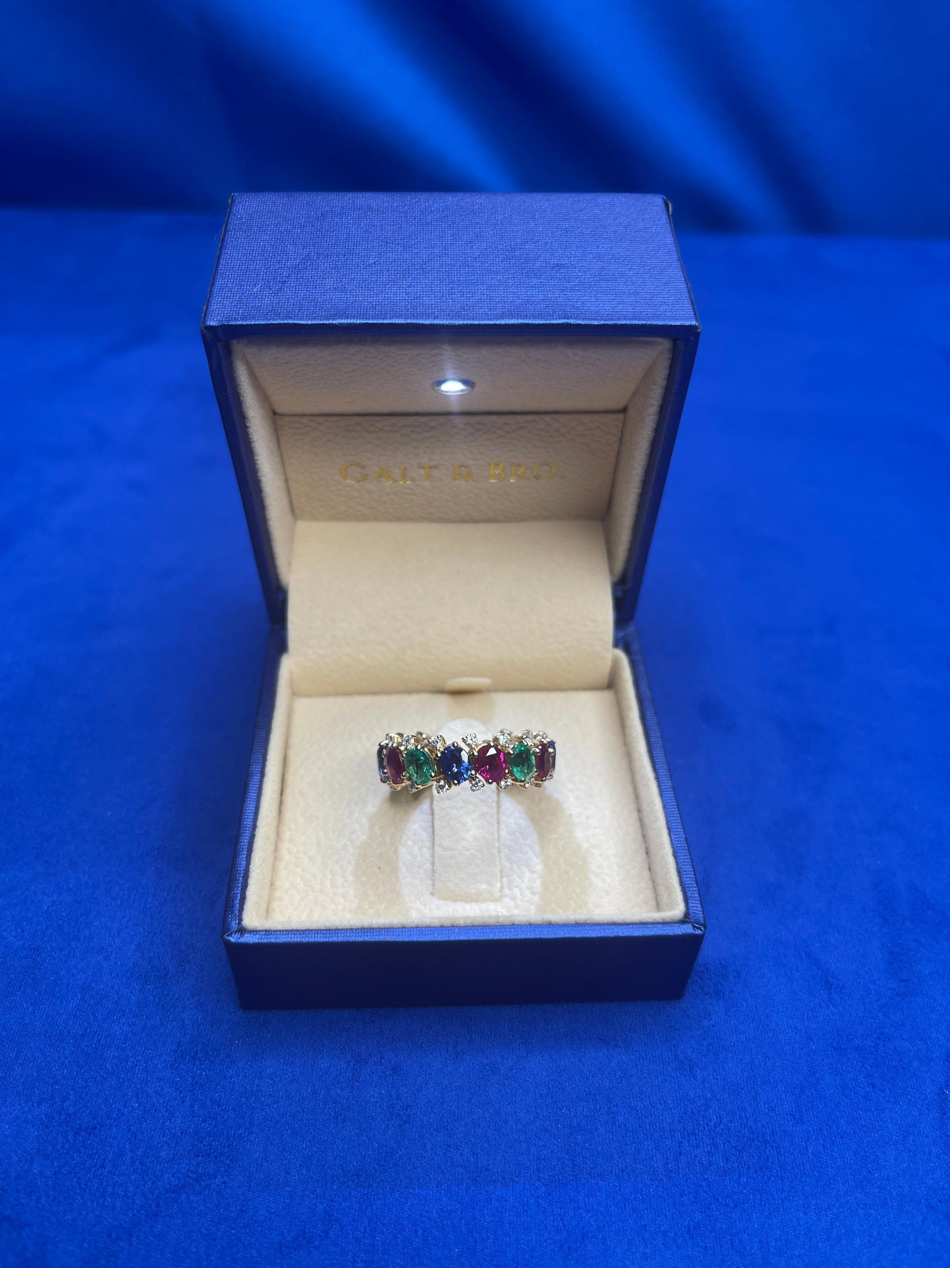 Diamond Red Ruby Emerald Blue Sapphire Flexible Eternity Band 18K Rose Gold Ring