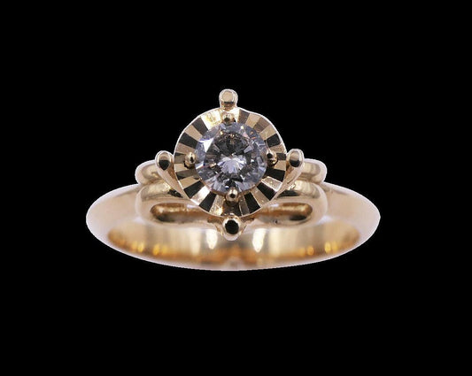 Diamond Round Brilliant Cut Silvery Grey Solitaire 18 Karat Yellow Gold Vintage 