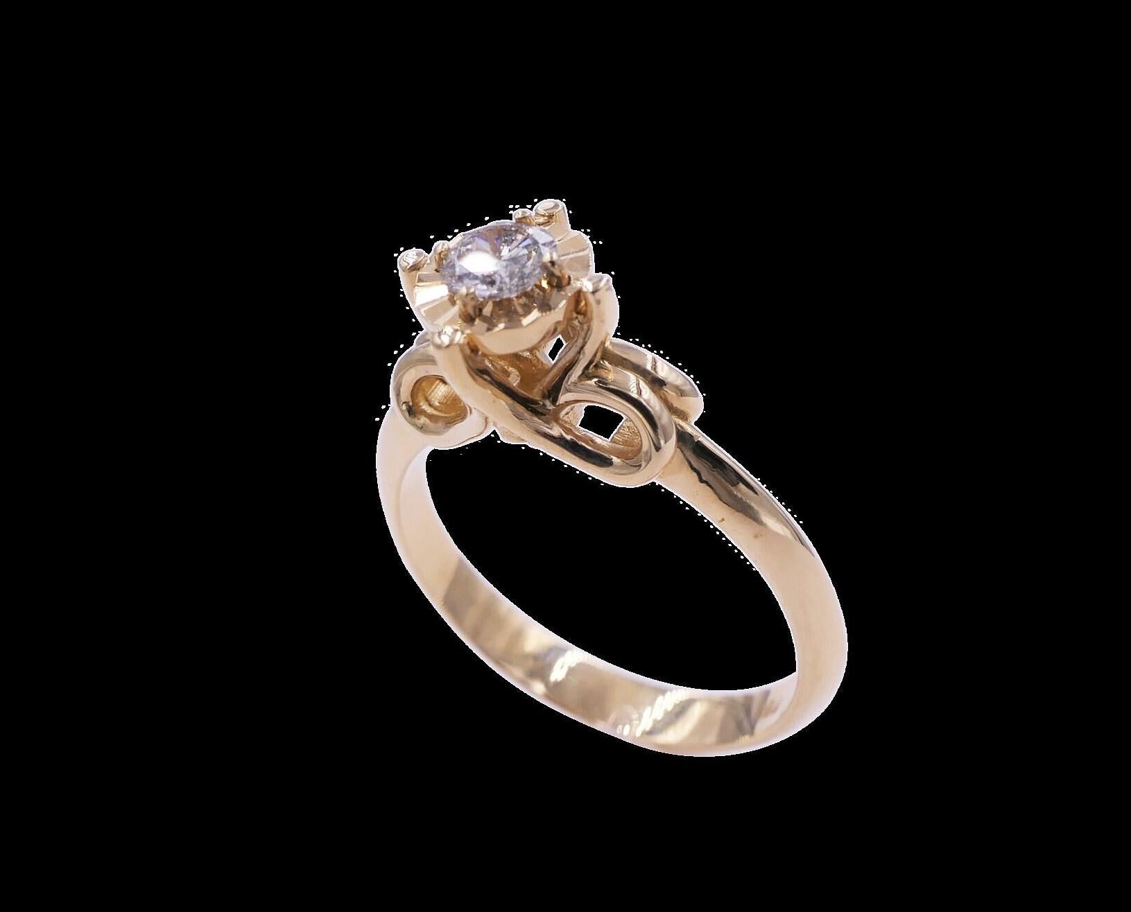 Diamond Round Brilliant Cut Silvery Grey Solitaire 18 Karat Yellow Gold Vintage 