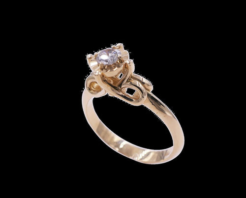 Diamond Round Brilliant Cut Silvery Grey Solitaire 18 Karat Yellow Gold Vintage 