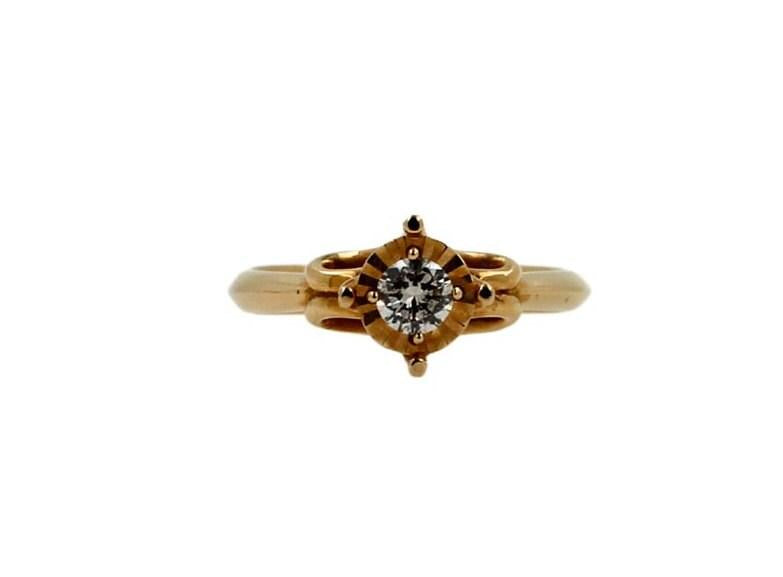 Diamond Round Brilliant Cut Silvery Grey Solitaire 18 Karat Yellow Gold Vintage 