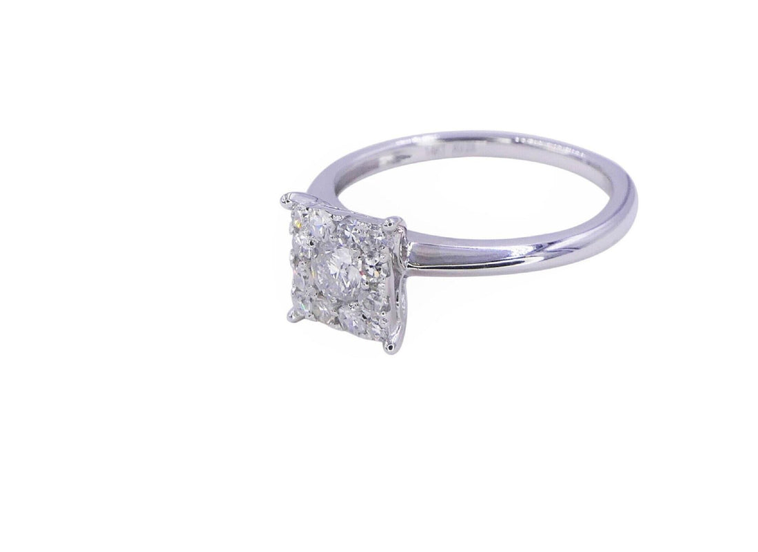 Diamond Square Halo Pave Engagement Wedding Cocktail 14 Karat White Gold Ring