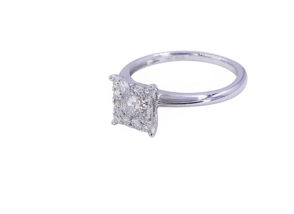 Diamond Square Halo Pave үйлену тойына арналған коктейль 14 каратты ақ алтын сақина