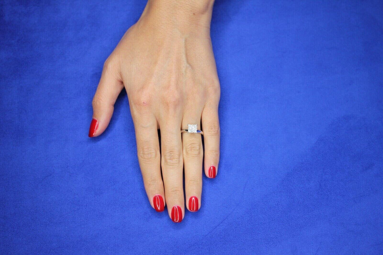 Diamond Square Halo Pave Engagement Wedding Cocktail 14 Karat White Gold Ring