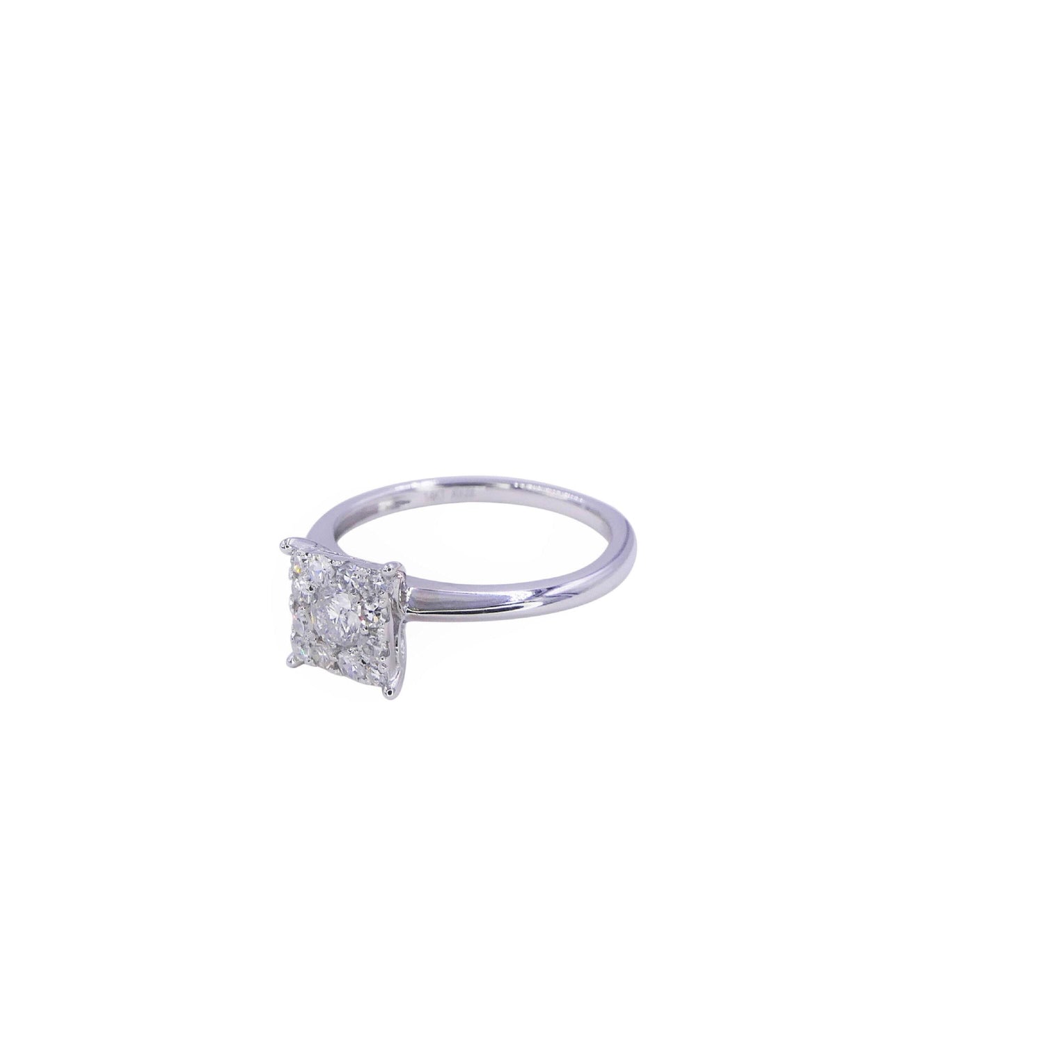 Diamond Square Halo Pave Engagement Wedding Cocktail 14 Karat White Gold Ring