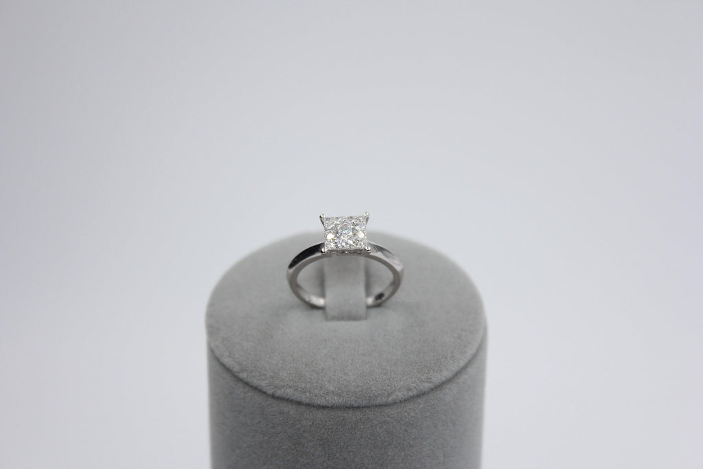 Diamond Square Halo Pave үйлену тойына арналған коктейль 14 каратты ақ алтын сақина