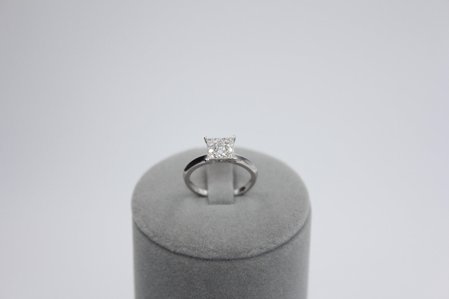Diamond Square Halo Pave Engagement Wedding Cocktail 14 Karat White Gold Ring