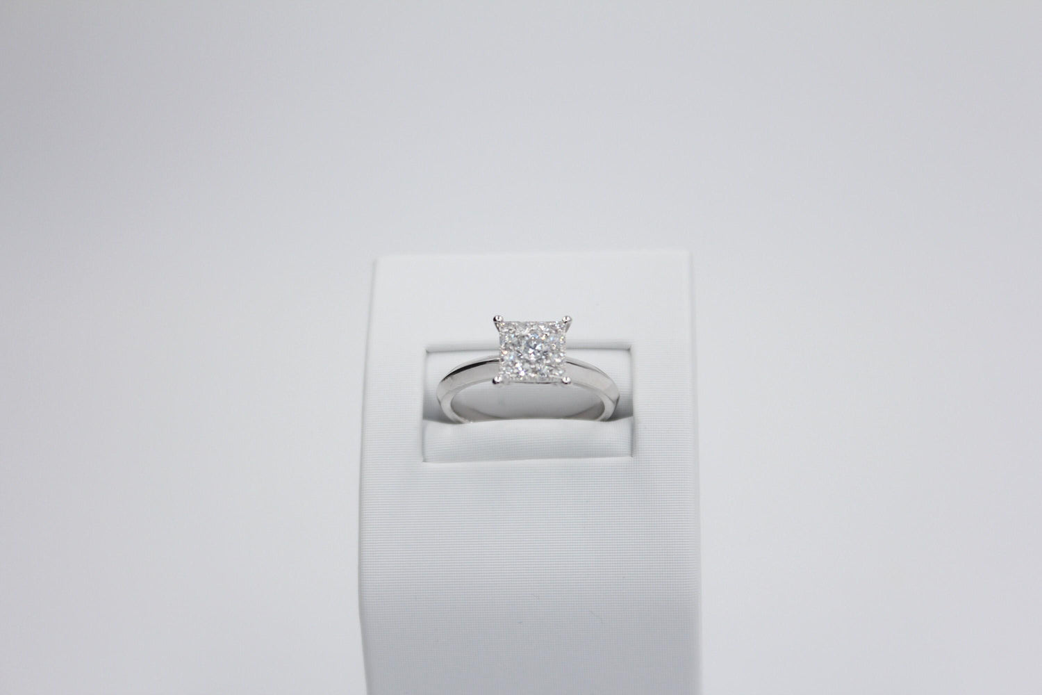 Diamond Square Halo Pave Engagement Wedding Cocktail 14 Karat White Gold Ring