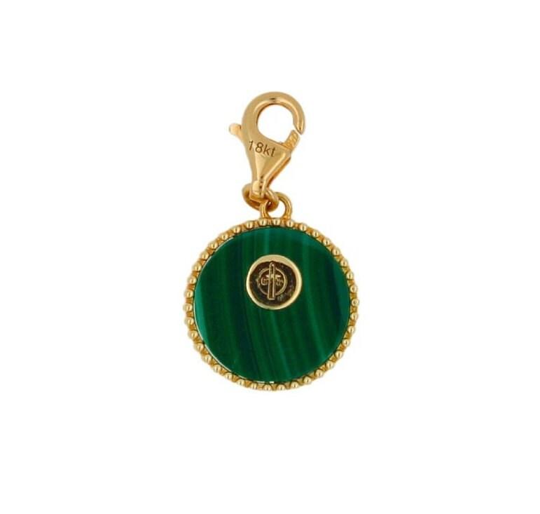 Diamond Tree of Life Nature Floral Flower Green Malachite Medallion Charm 18K Ye
