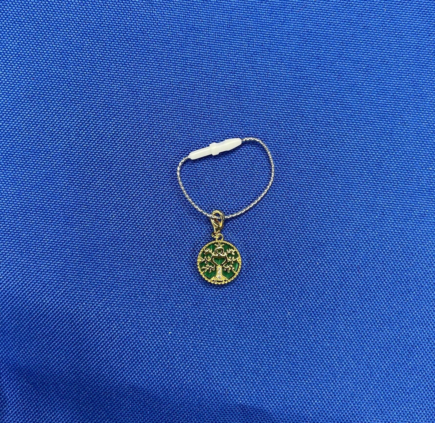 Diamond Tree of Life Nature Floral Flower Green Malachite Medallion Charm 18K Ye