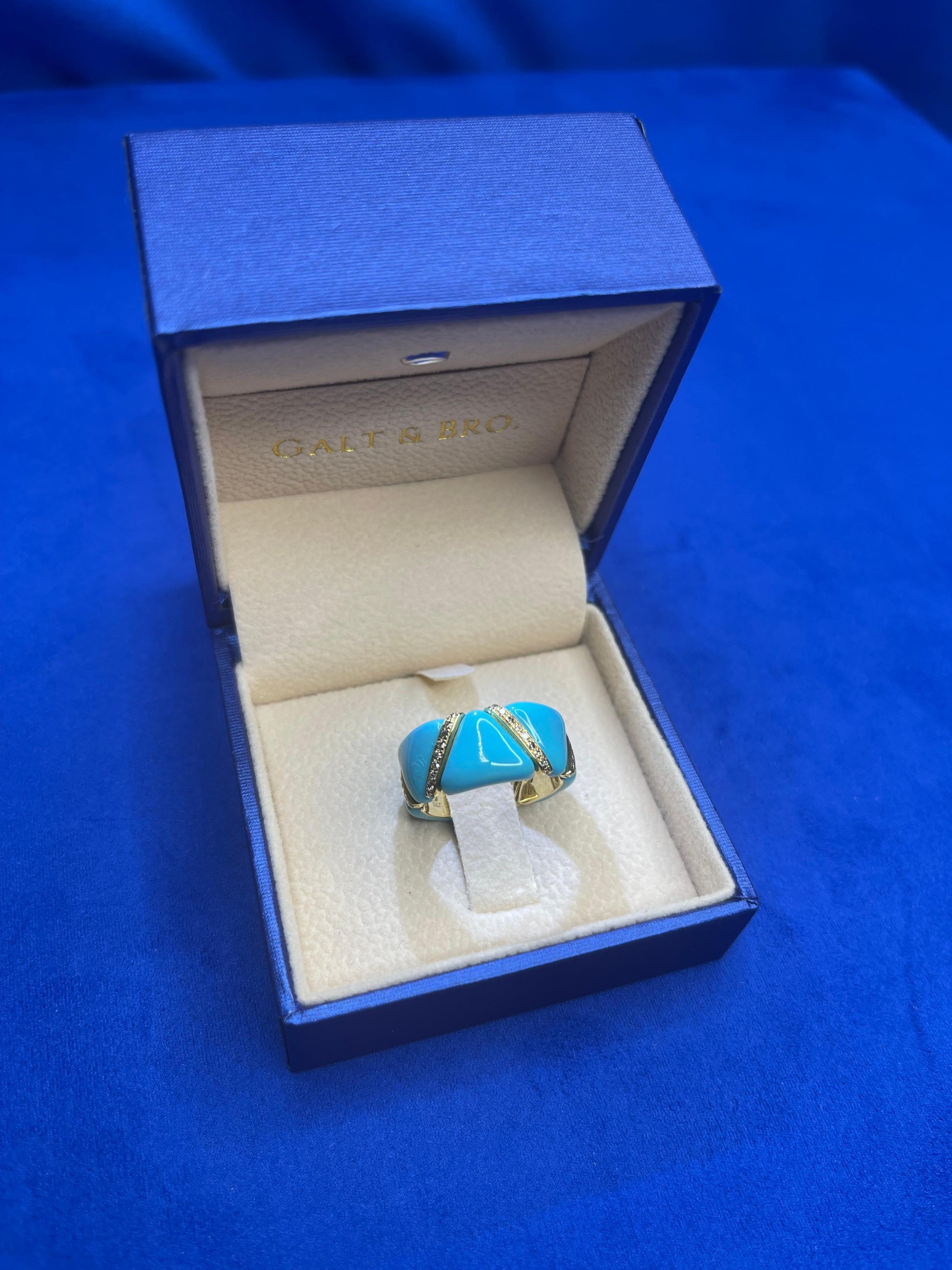Diamond Turquoise Light Blue Enamel Eternity Band Unique Stretch 18K Gold Ring