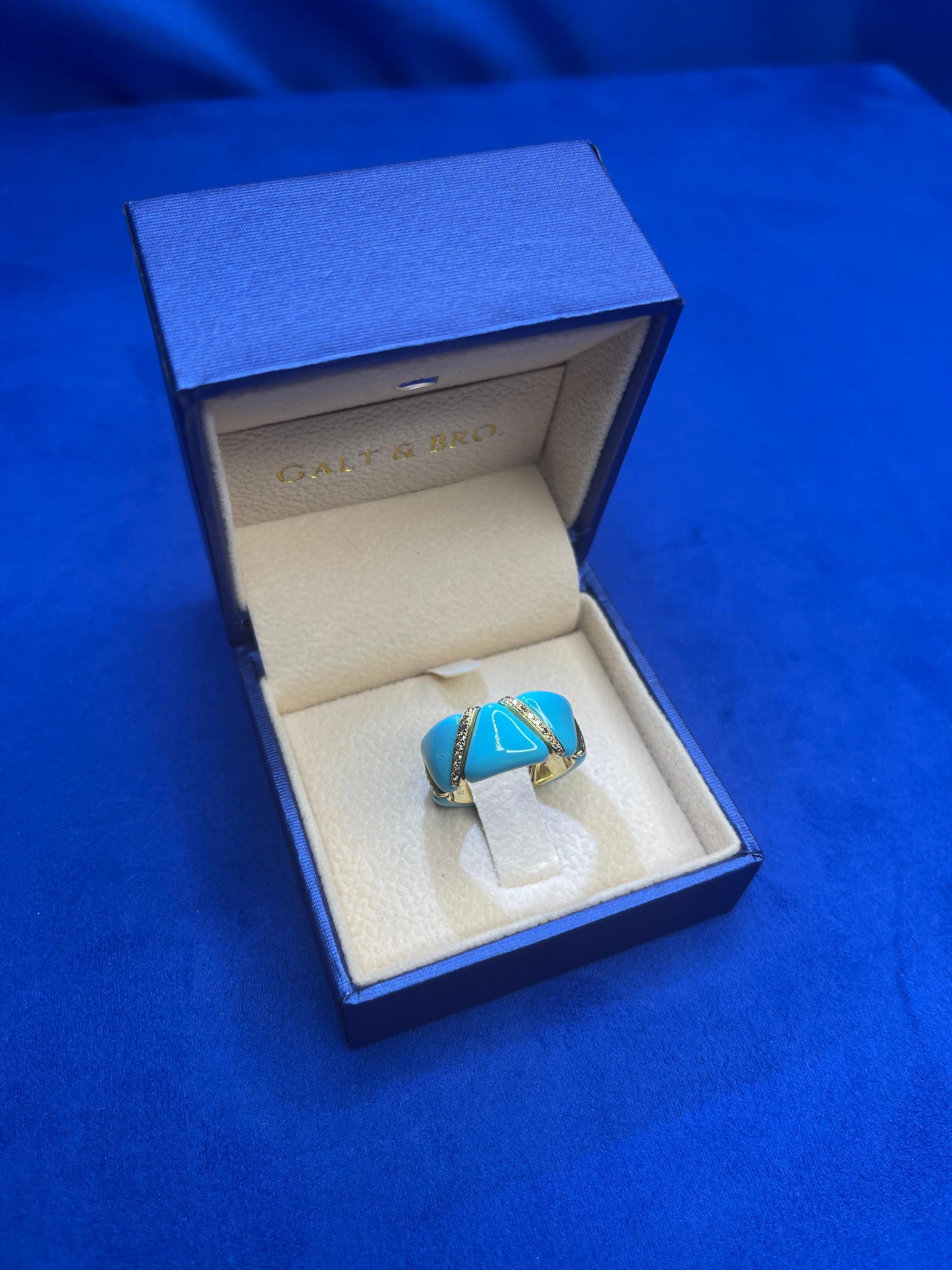 Diamond Turquoise Light Blue Enamel Eternity Band Unique Stretch 18K Gold Ring