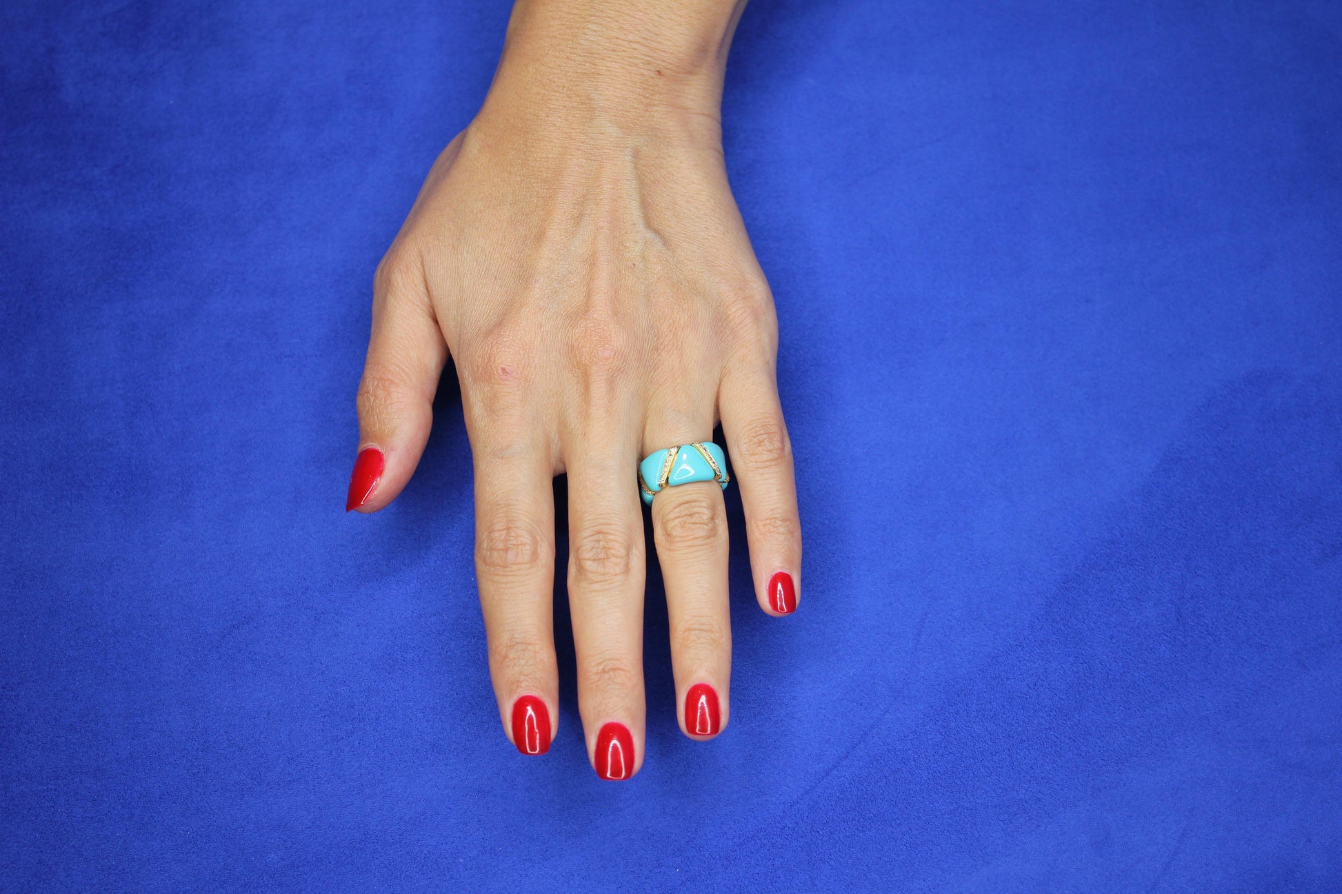 Diamond Turquoise Light Blue Enamel Eternity Band Unique Stretch 18K Gold Ring