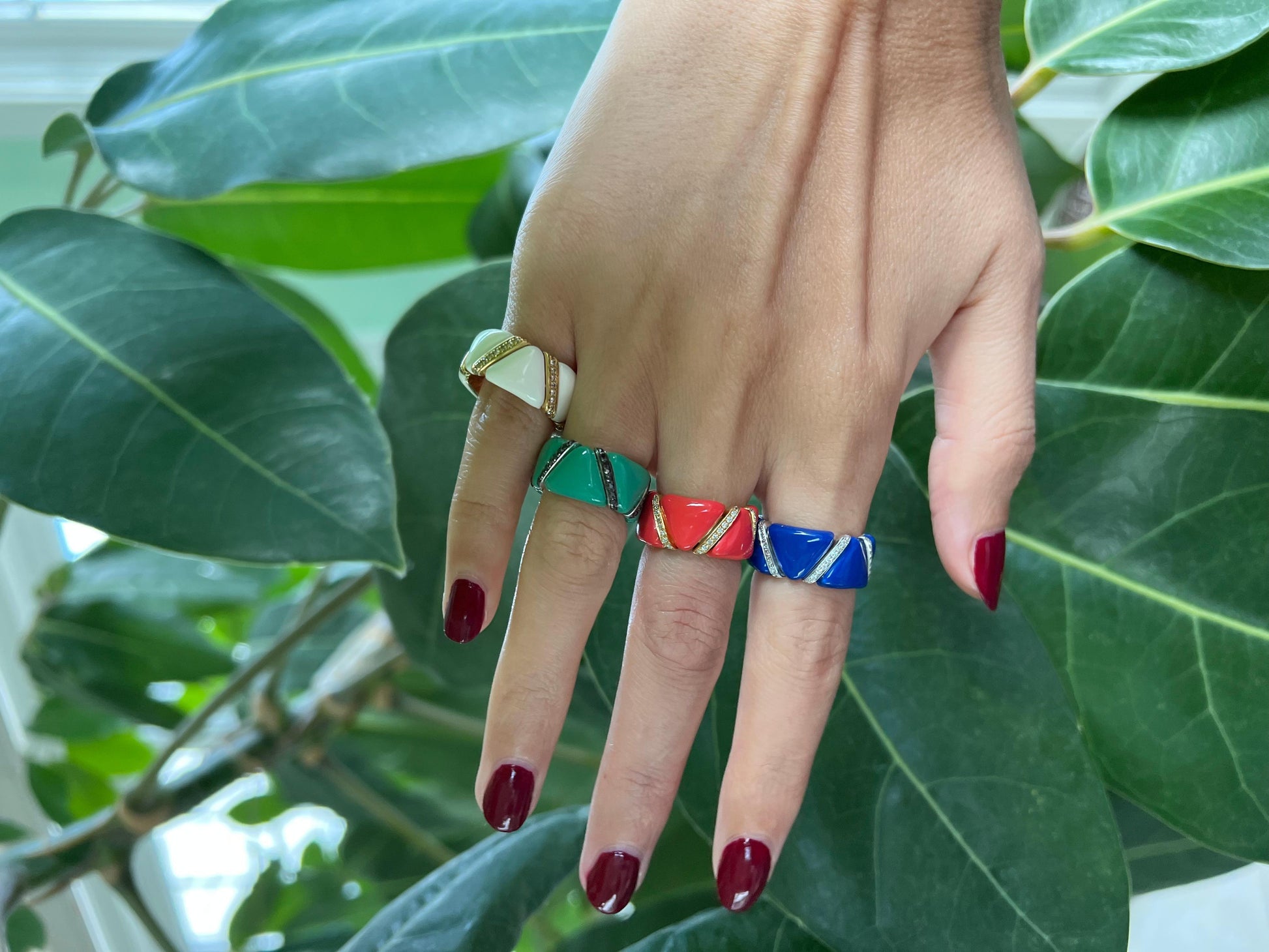 Diamond Turquoise Light Blue Enamel Eternity Band Unique Stretch 18K Gold Ring