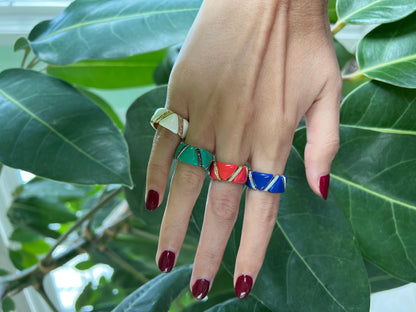 Diamond Turquoise Light Blue Enamel Eternity Band Unique Stretch 18K Gold Ring
