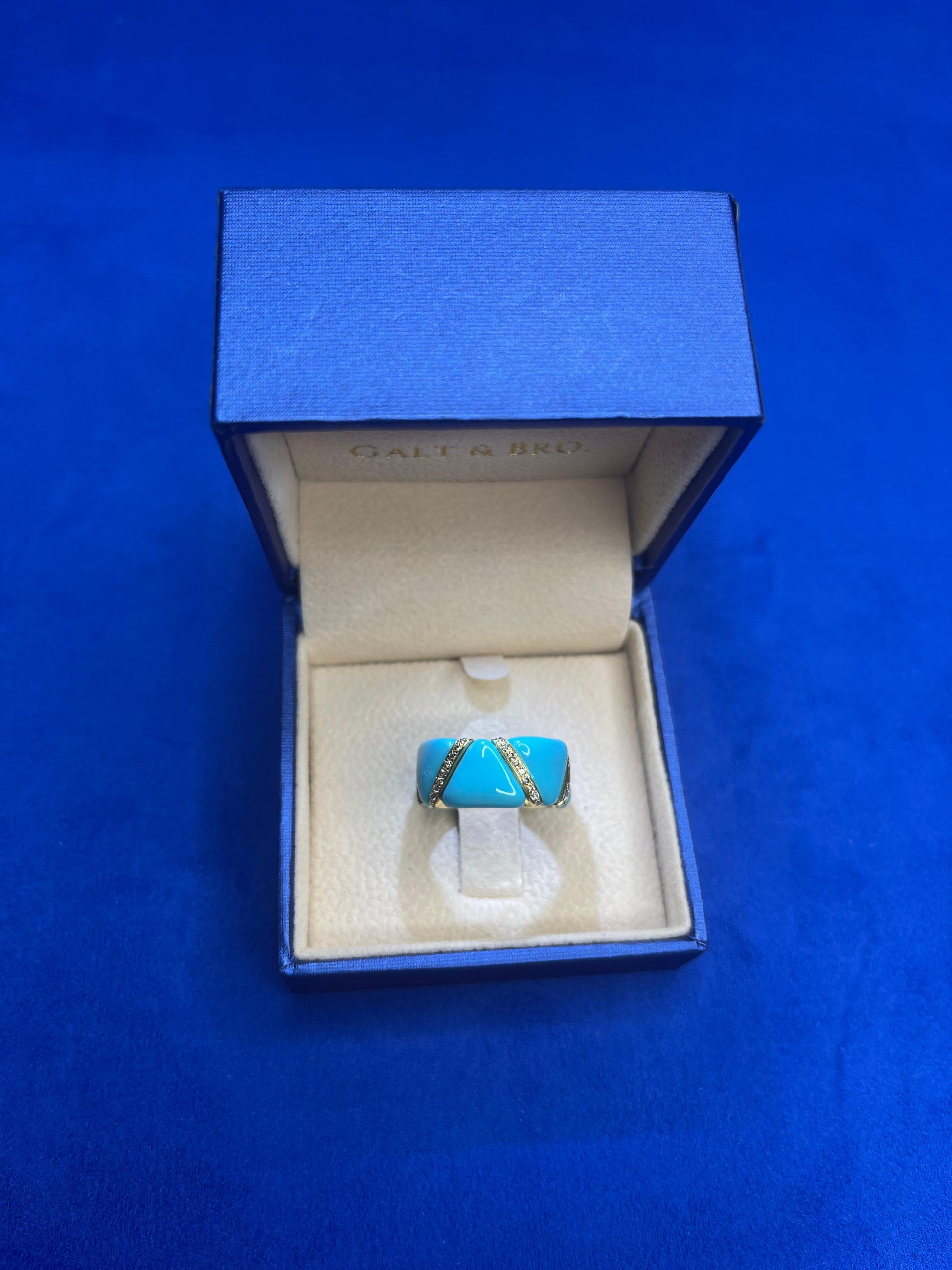 Diamond Turquoise Light Blue Enamel Eternity Band Unique Stretch 18K Gold Ring