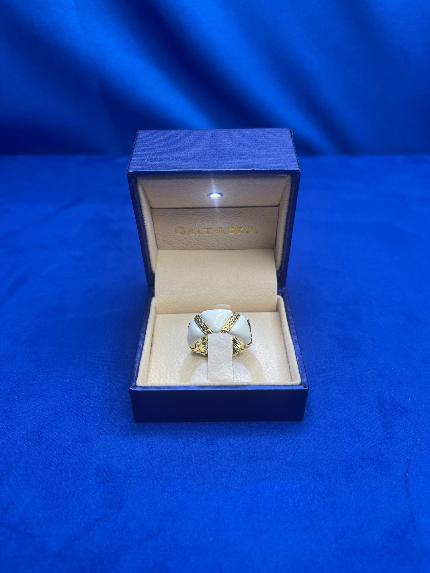 Diamond White Beige Cream Ivory Enamel Eternity Band Unique 18K Yellow Gold Ring