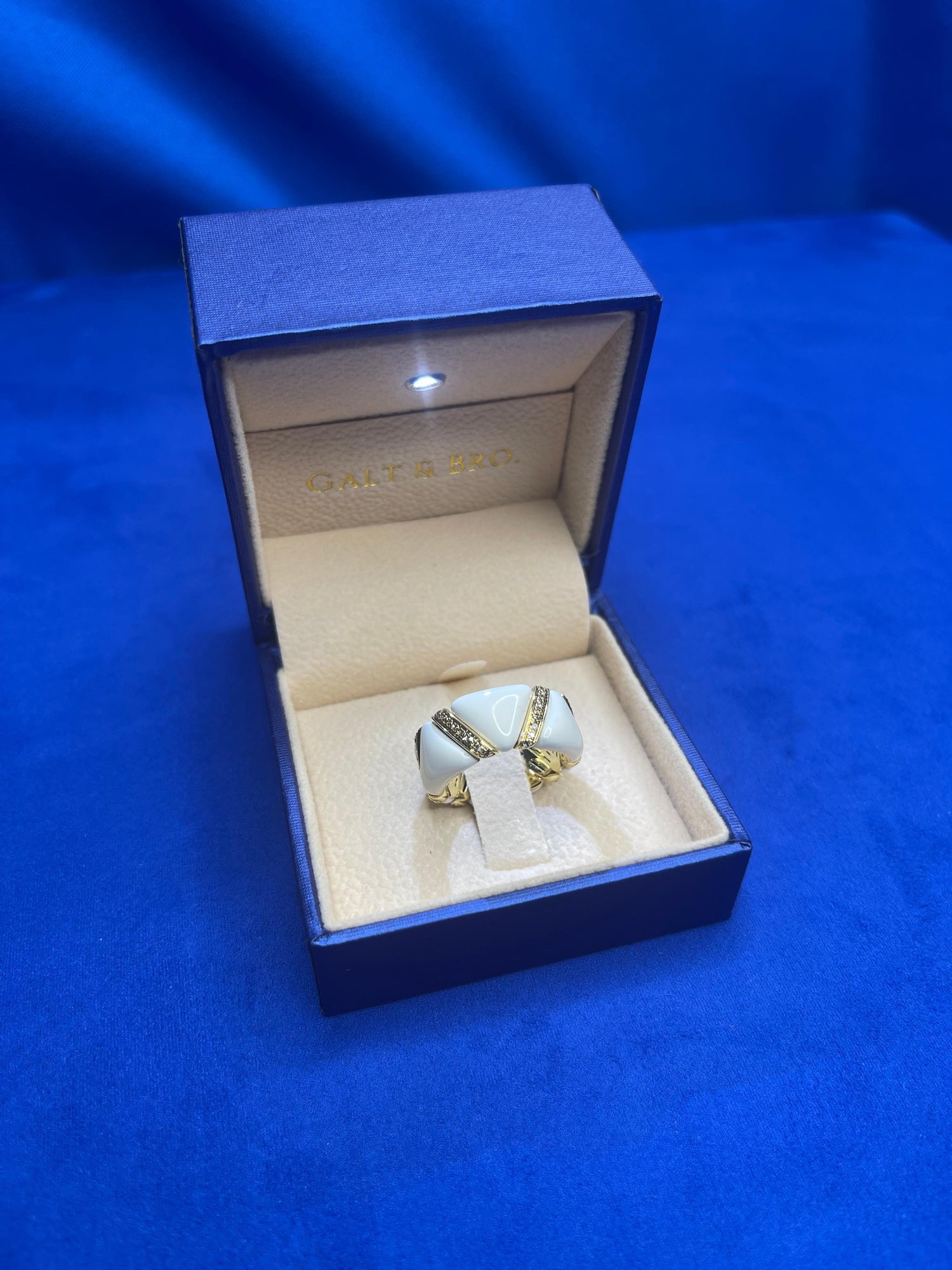 Diamond White Beige Cream Ivory Enamel Eternity Band Unique 18K Yellow Gold Ring