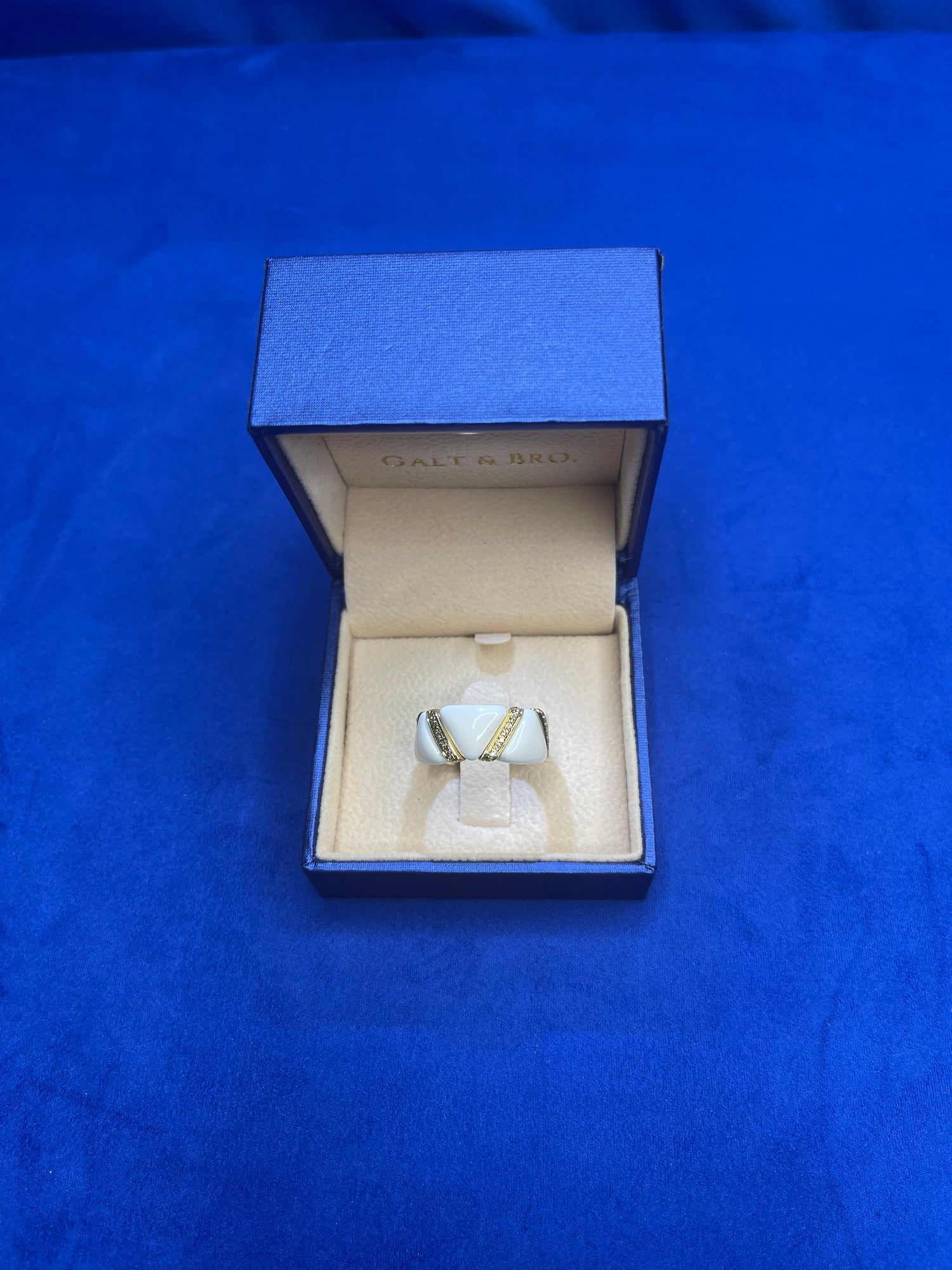 Diamond White Beige Cream Ivory Enamel Eternity Band Unique 18K Yellow Gold Ring