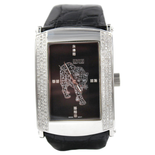 Diamonds Pave Dial Luxury Swiss Quartz Exotic Leather Band Watch