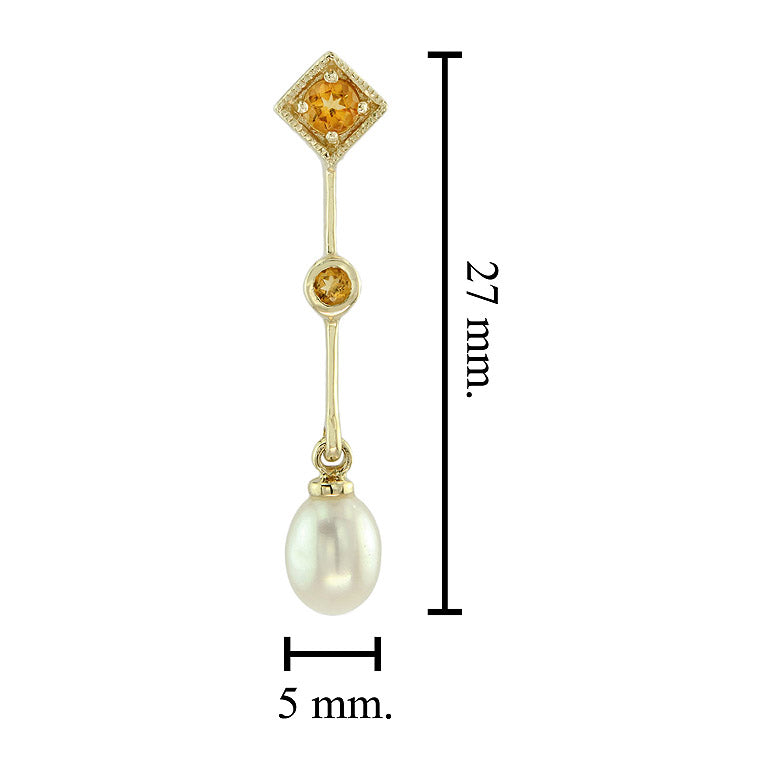 Natural White Oval Pearl & Blue Topaz Vintage Style Drop Dangle Gold Earrings